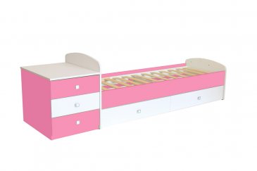 Кровать+прикроватная тумбочка. Цвет: Белый/Розовый